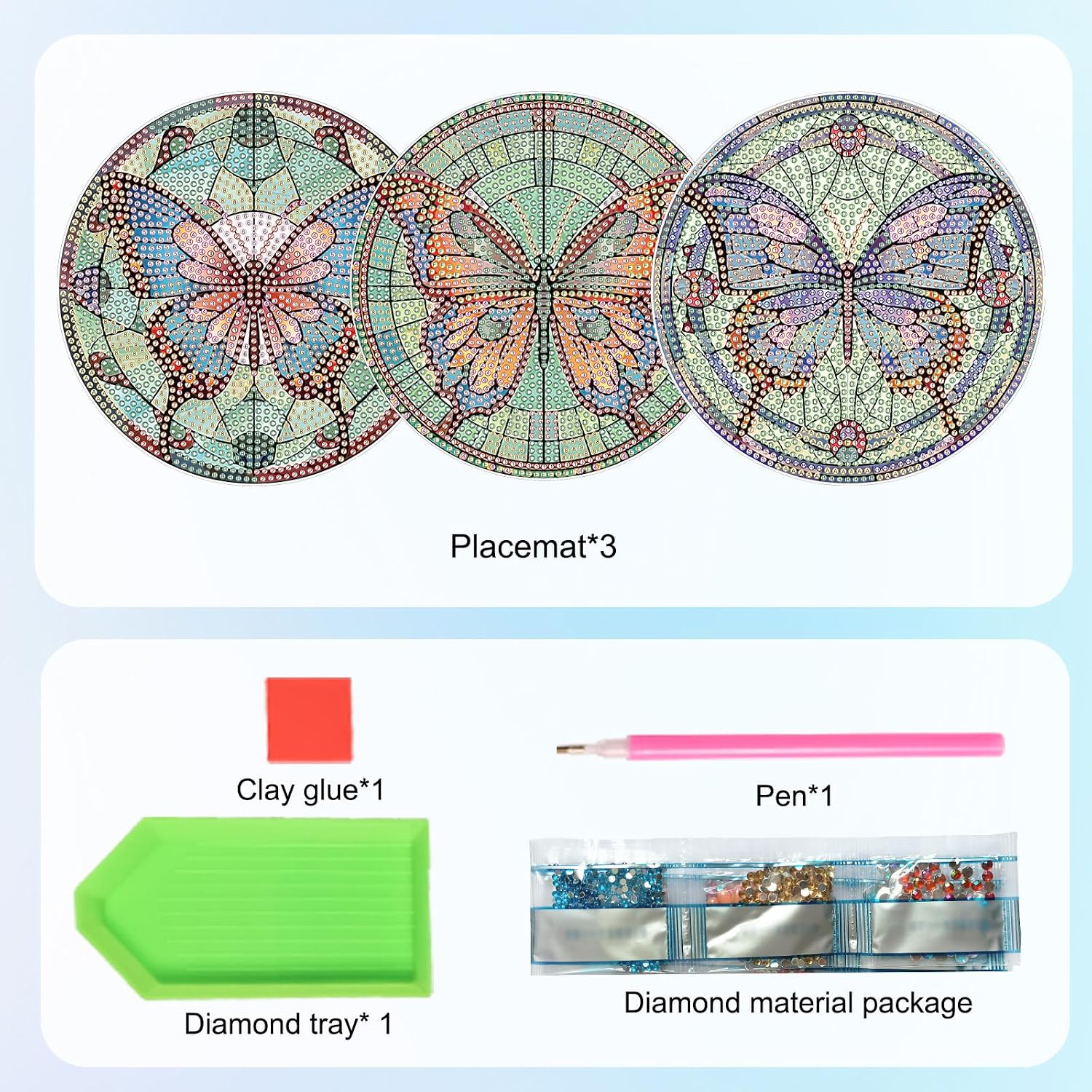 LazyFold 3Pcs DIY Diamond Art Painting Placemat,Colorful Butterfly Round Non-Slip Acrylic Table mats Modern Dining Table Kitchen Diamond Art Place mats Craft Supplies for Home Decor Gift image 3