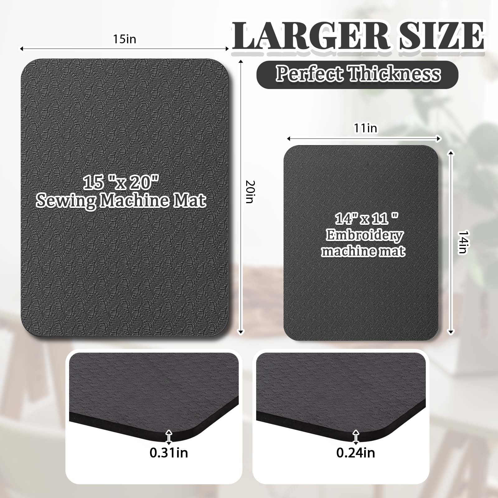 2 alfombrillas silenciadoras para máquina de coser, con pedales, reducen las vibraciones, el ruido, antideslizantes, accesorios para máquina para acolchar (15 x 20 pulgadas y 11 x 14 pulgadas, negro)