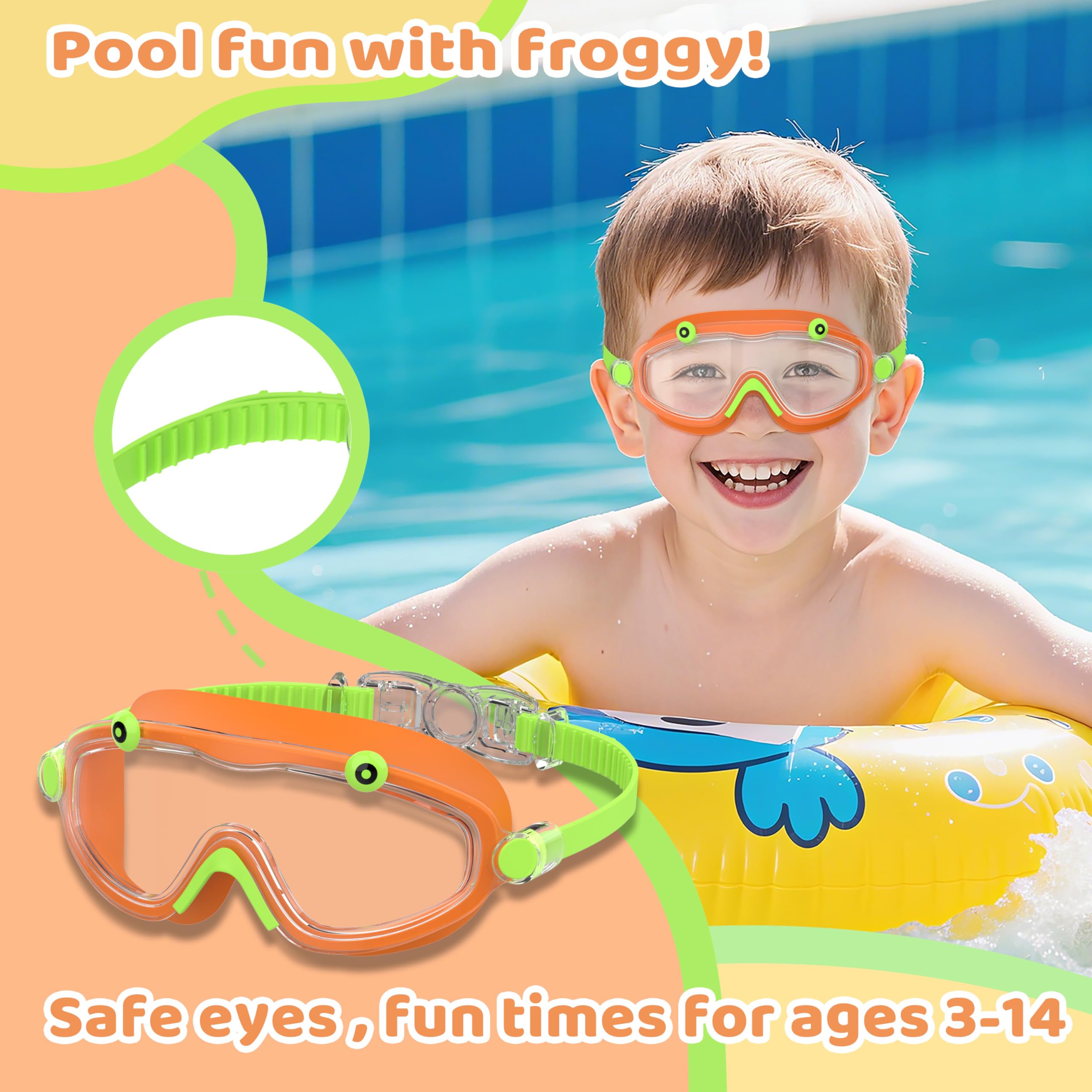 Gafas Natación Niño Amplias Anti-Vaho, Protección UV, Ajuste 1 Toque, Sello Silicona, Unisex Niños 3-10 Años