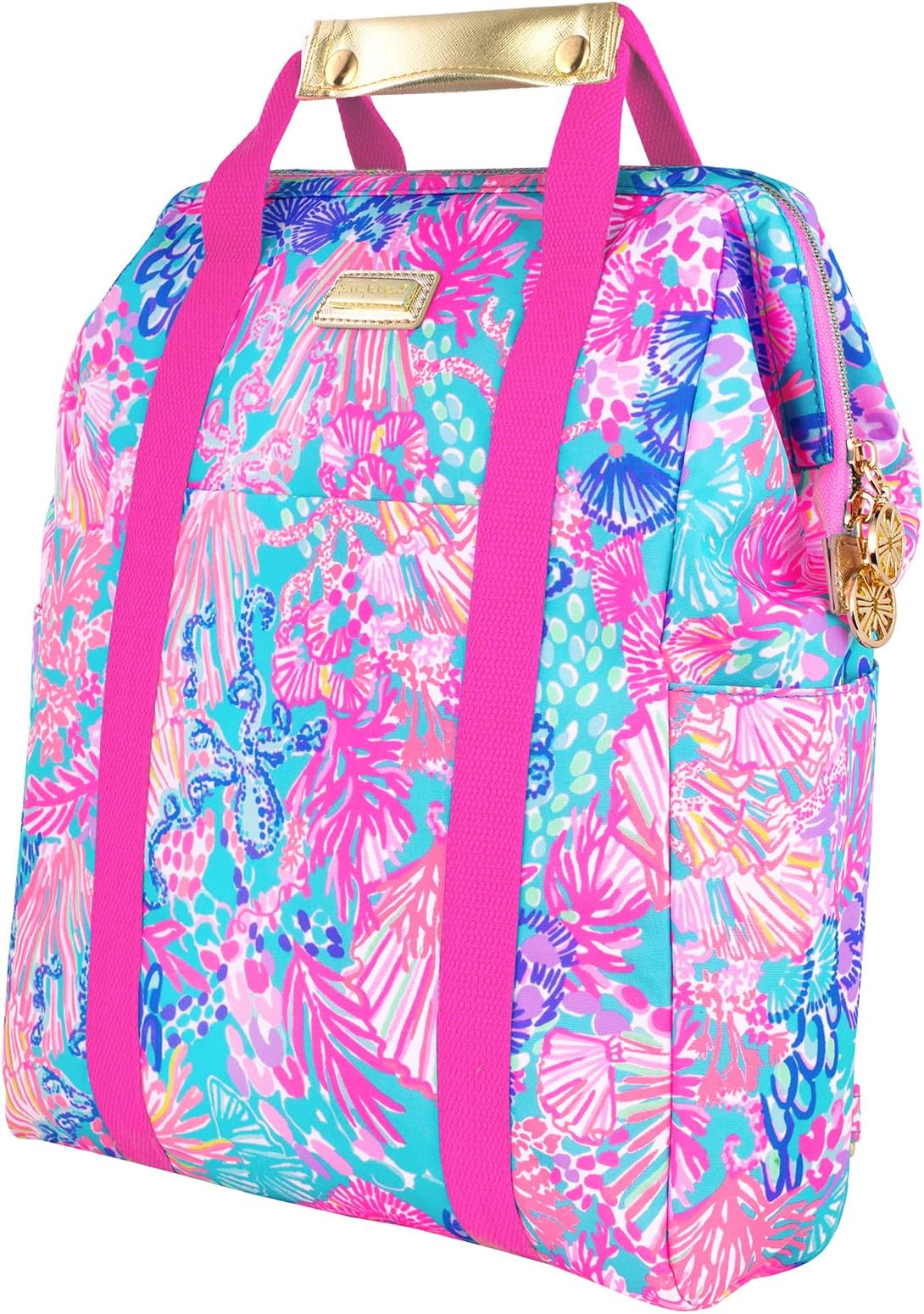 Lilly Pulitzer Insulated Backpack Cooler Large Capacity, Pink/Blue Portable Soft Cooler Bag for Picnics, Beach, Pool, Hiking, Splendor in the Sand