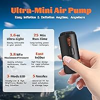 Vista 2 de Mini Air Pump - Portable Electric Air Pump with 3-Mode LED Light & Magnetic Base, Includes 5 Nozzles, Ideal for Camping, Air Bed, and Travel Gear