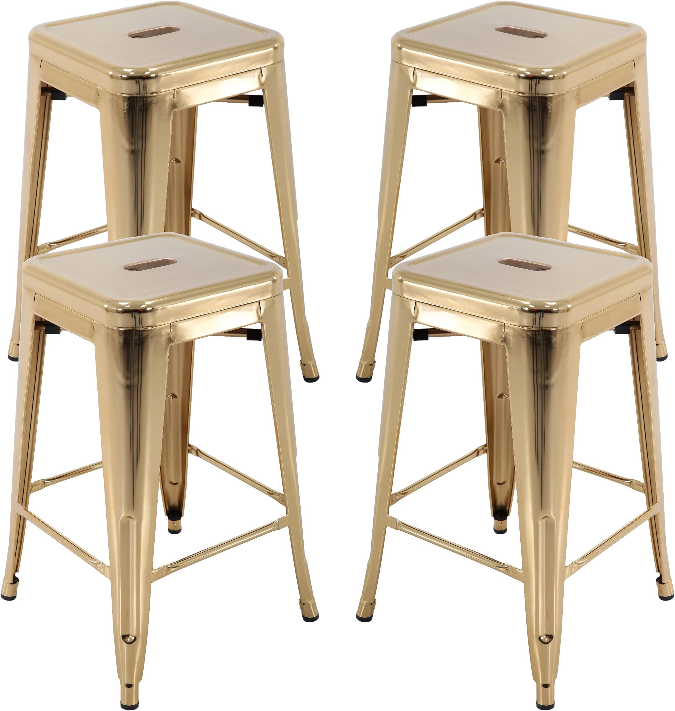 Vogue Furniture Direct 24" Barstools Backless Metal Barstool Indoor-Oudoor Counter Height Stool with Square Seat (4, Gold)