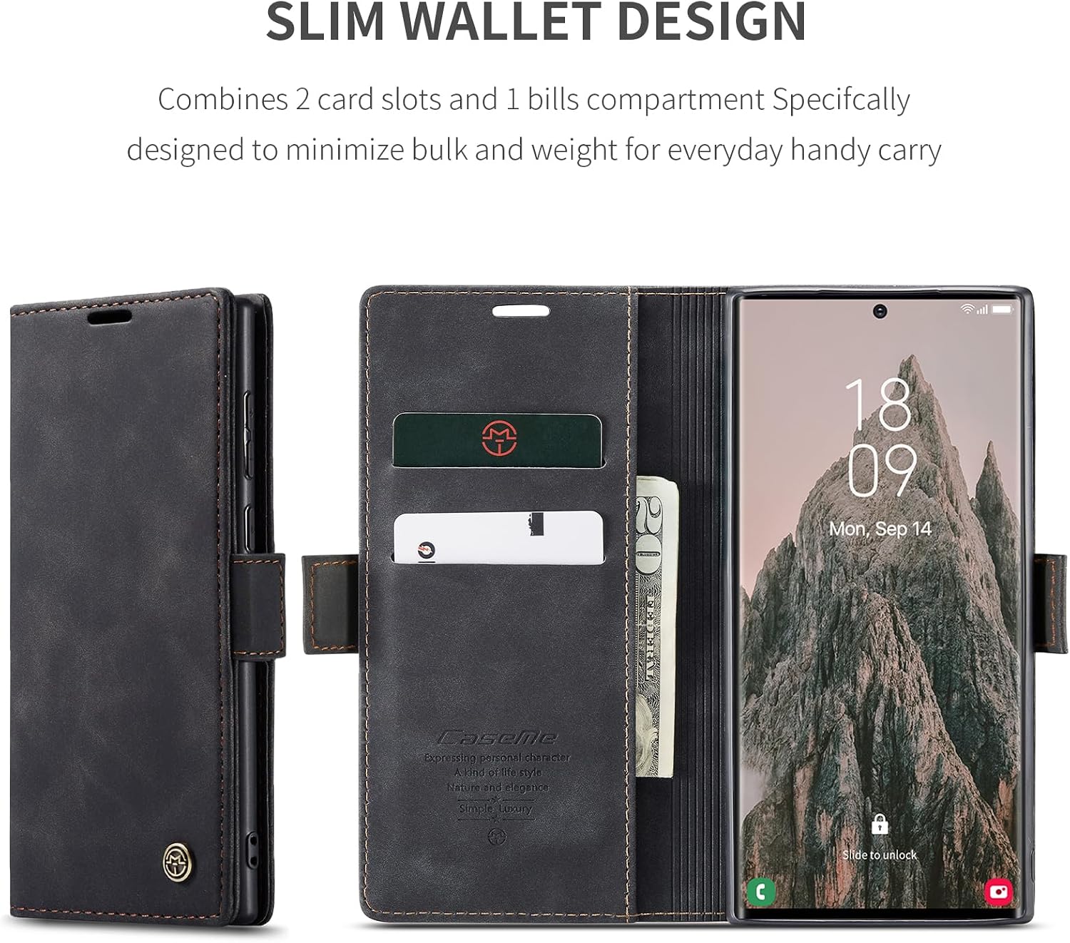 CaseMe for Samsung Galaxy S24 Ultra Wallet Case,Soft PU Leather Flip Case Magnetic Stand Flip Protective Cover Leather Case with ID & Credit Card Slots Holder Case (Black, S24 Ultra)