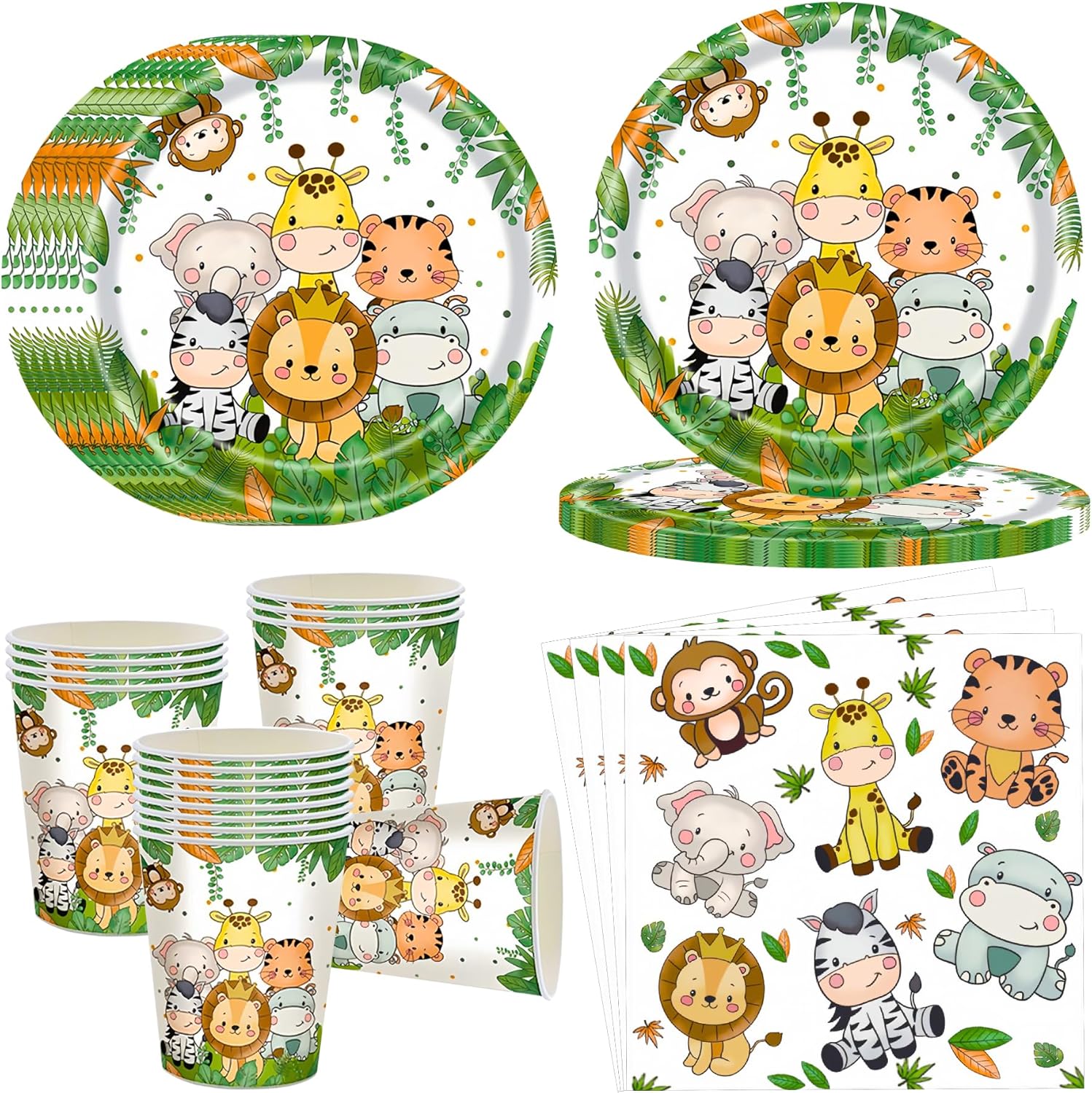 Dschungel Safari Partygeschirr Set Für 25 Gäste - Komplettset Mit Girlande