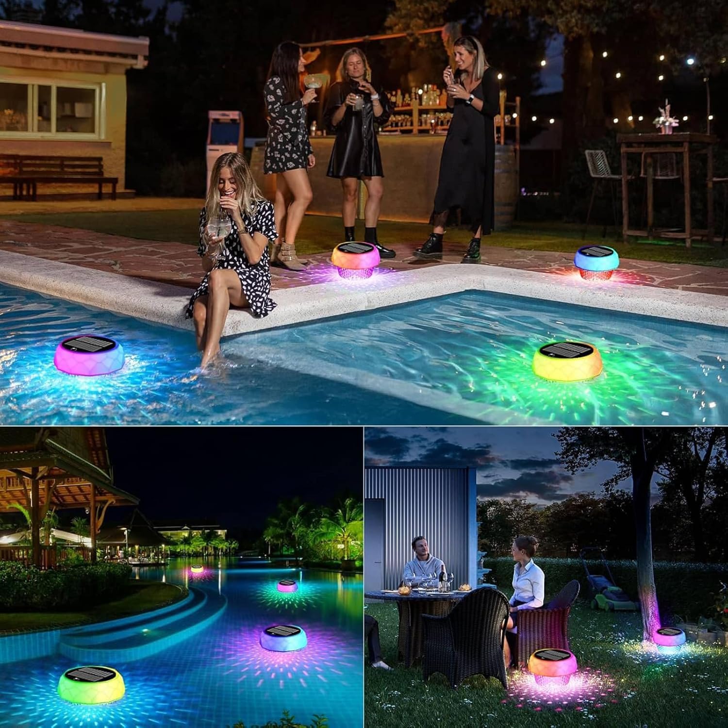 Joycome Luces Piscina IP68 Impermeables Luz Solar con Control Remoto, Luz Piscina RGB LED Luces Solar Flotantes Lampe para Jardín Acuario Estanque Bañera Decoración