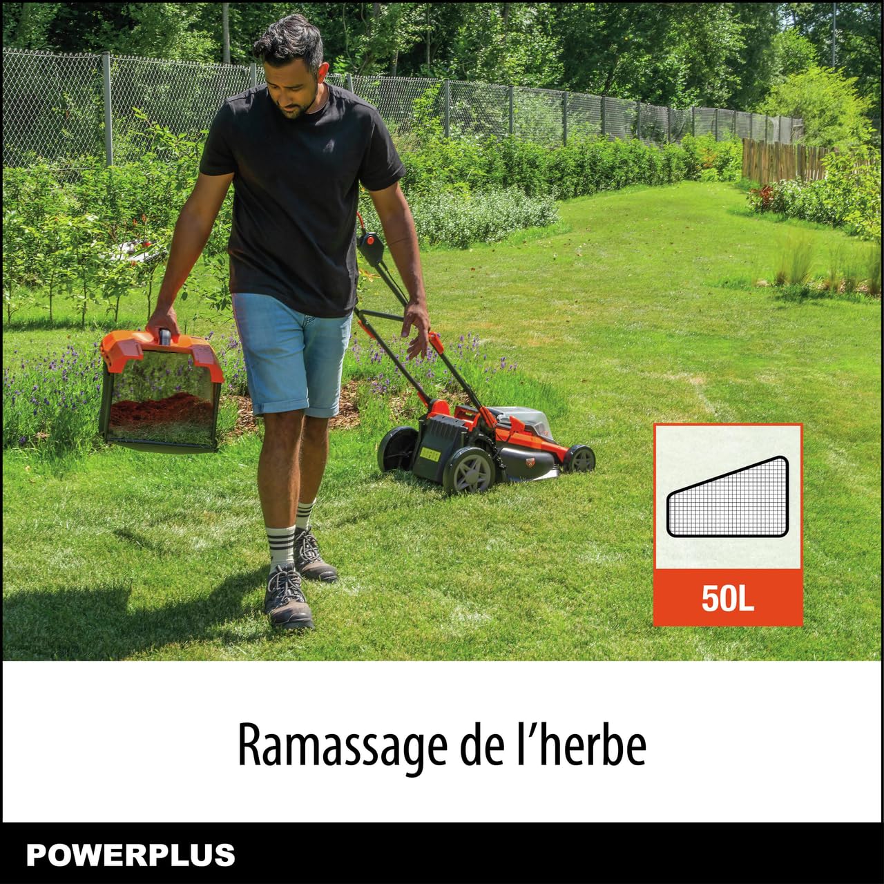 Powerplus POWDPGLWS2-40V - Cortacésped con batería de Doble Potencia, 420 mm de diámetro, sin batería ni Cargador, con Soporte de césped y expulsión Trasera