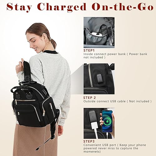 Miniatura 3 de Mochila pequeña para pañales con 13 bolsillos, mochila de bebé Trave para niños y niñas, puerto de carga USB, bolsa húmeda y seca, 3 bolsillos