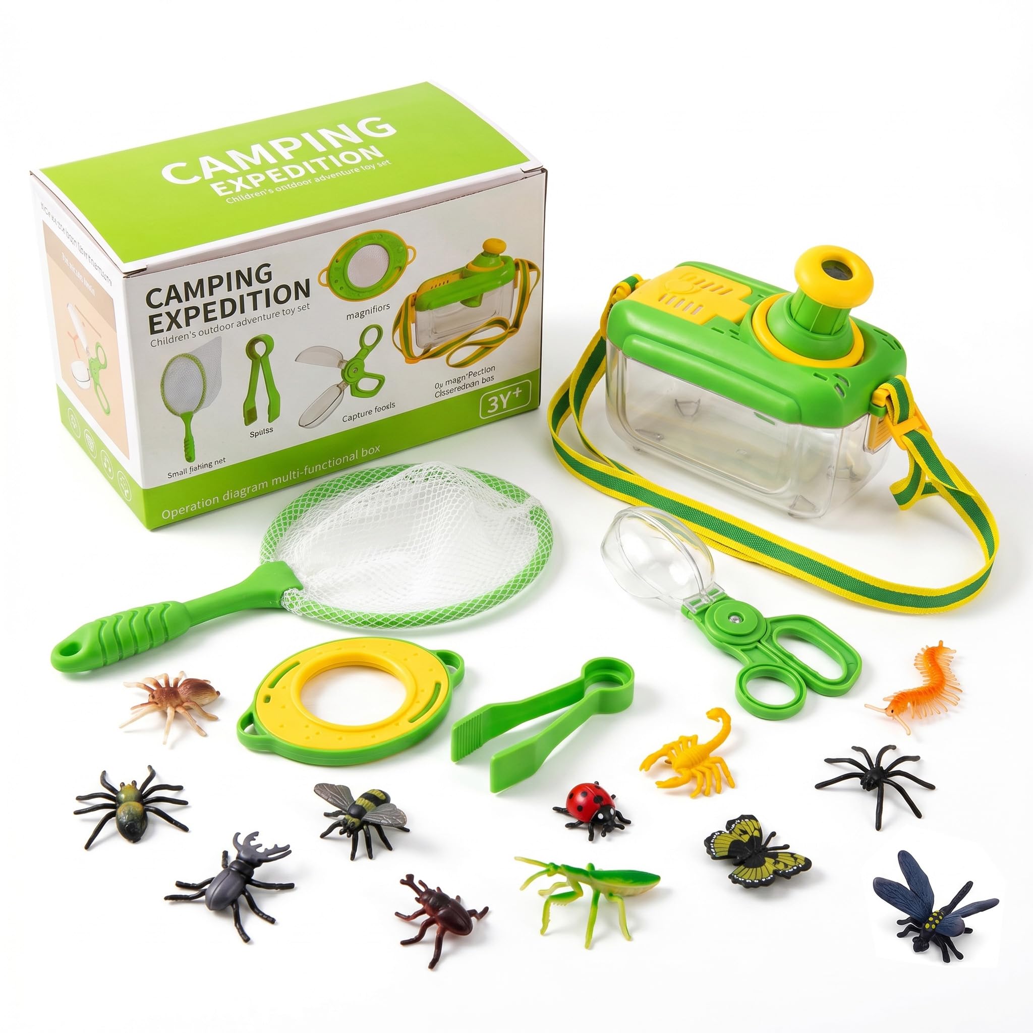 Kids Bug Catcher Kit, Outdoor Explorer Toys, Hunting Minibeasts Collecting Box Ant Spider Caterpillar Butterfly Net 12 Fake Insects, Toddler Camping Equipment, Birthday Gift Boys Girls Age 3 4 5 6 7