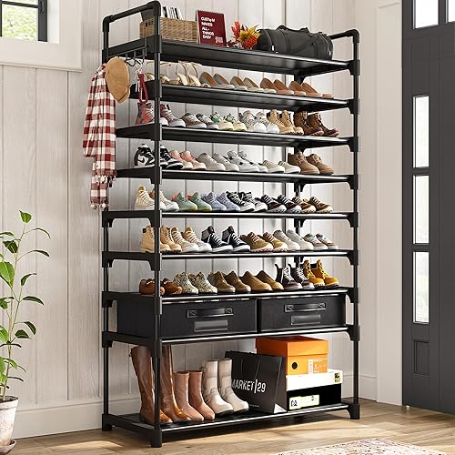 Miniatura 2 de Bepatio Zapatero grande de 9 niveles para 36-45 pares de zapatos, estante apilable con cajones extraíbles para entrada, pasillo y armario,