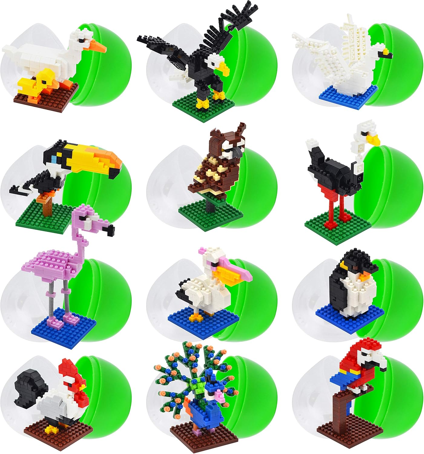 JOYIN 12 Pcs Pre Filled Easter Eggs with Bird Building Blocks for Easter Party Favors, Basket Stuffer,Egg Hunt, Goodie Bag Fillers, Kids Classroom Prizes