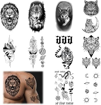 Temporary Tattoos,waterproof temporary tattoo,Body, arms, chest, shoulders, suitable for men and women, 10 black tattoo stickers - different designsA,B,C,D,E,F A