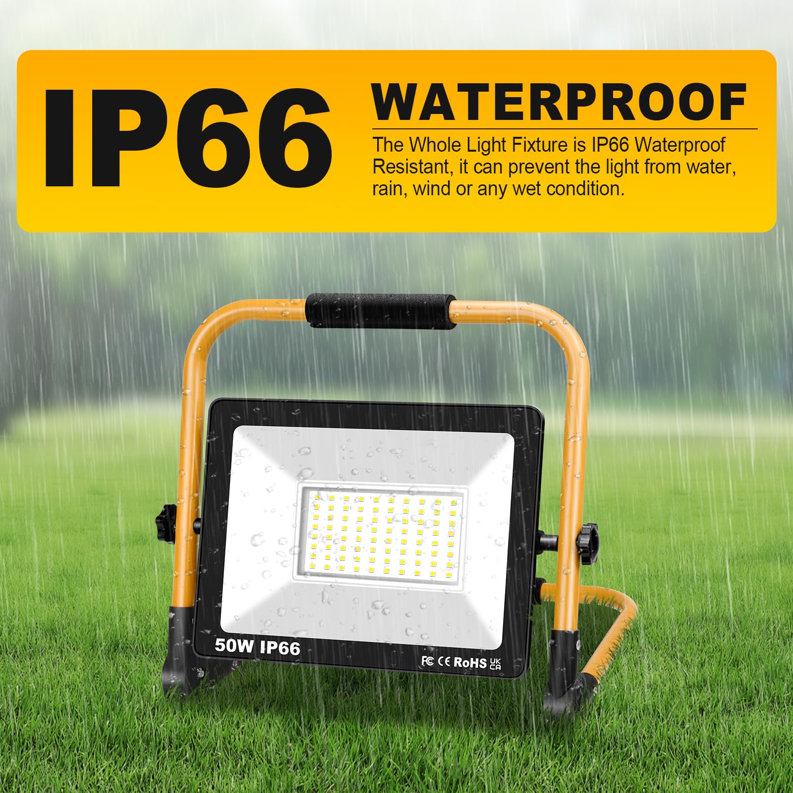 RIGIDON 50W Projecteurs de Chantier, 5000LM Lampe d'extérieur Pliable Portable Projecteur Led, Phare de Travail Led Pour Travaux d'atelier, Garage, Terrasse, Jardin, Etanche IP66 6000K Blanc