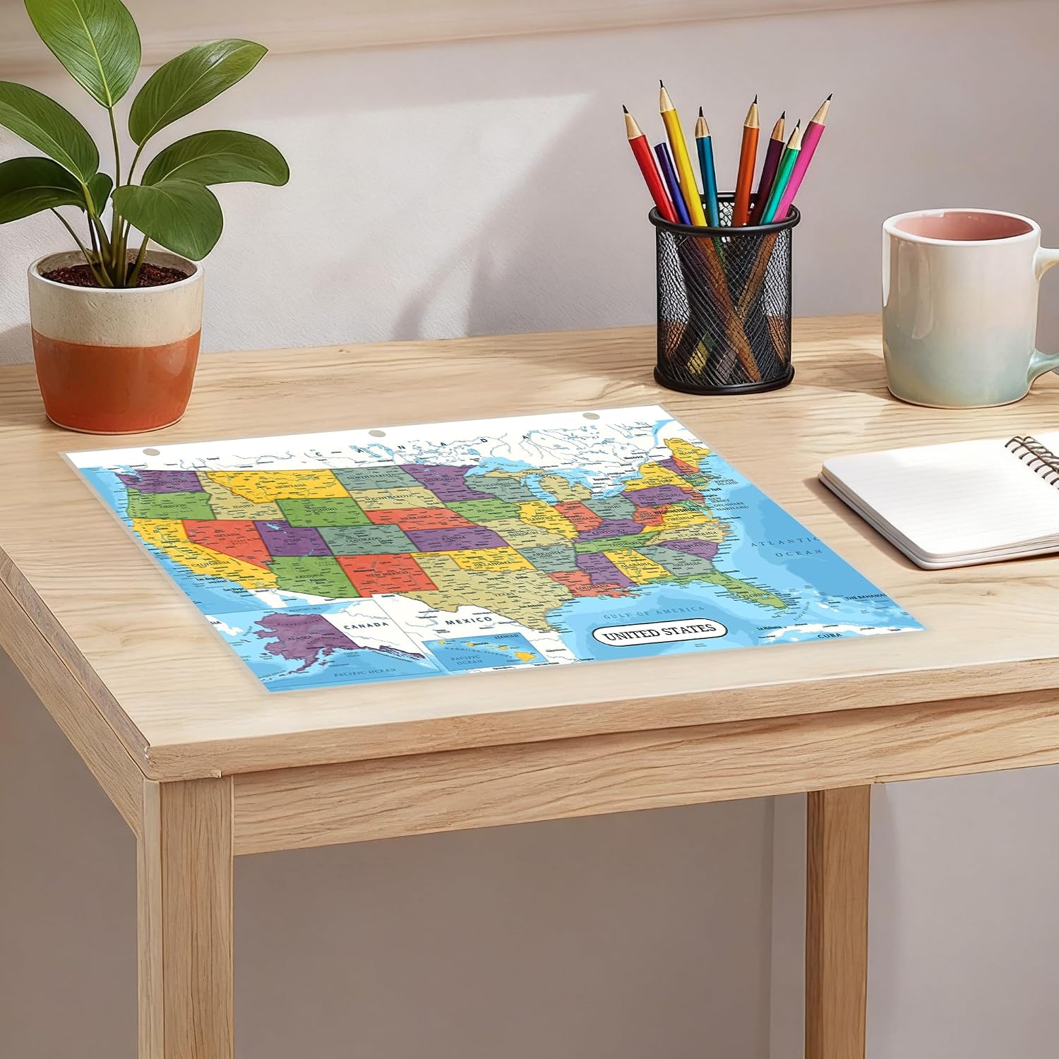 Detailed United States Map & Central America Map Reference Page – Laminated, Double-Sided 3-Ring Binder Insert – Durable Gloss Geography Chart for Study (10 Pack)