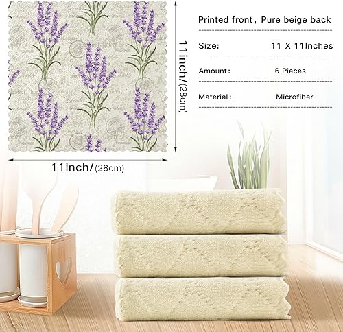 Miniatura 4 de Floral Lavenders 6 Pack Absorbent Microfiber Dish Towels for Kitchen Decor Quality Car Cleaning Cloth Reusable for Bathroom Sink