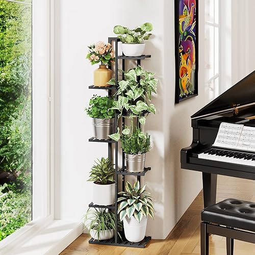Miniatura 5 de ROSSNY Soporte para Plantas de Interior de 55 Pulgadas de Alto, 7 Niveles 8 Macetas Soporte de Bambú para Plantas de Interior, Soporte de Plantas de