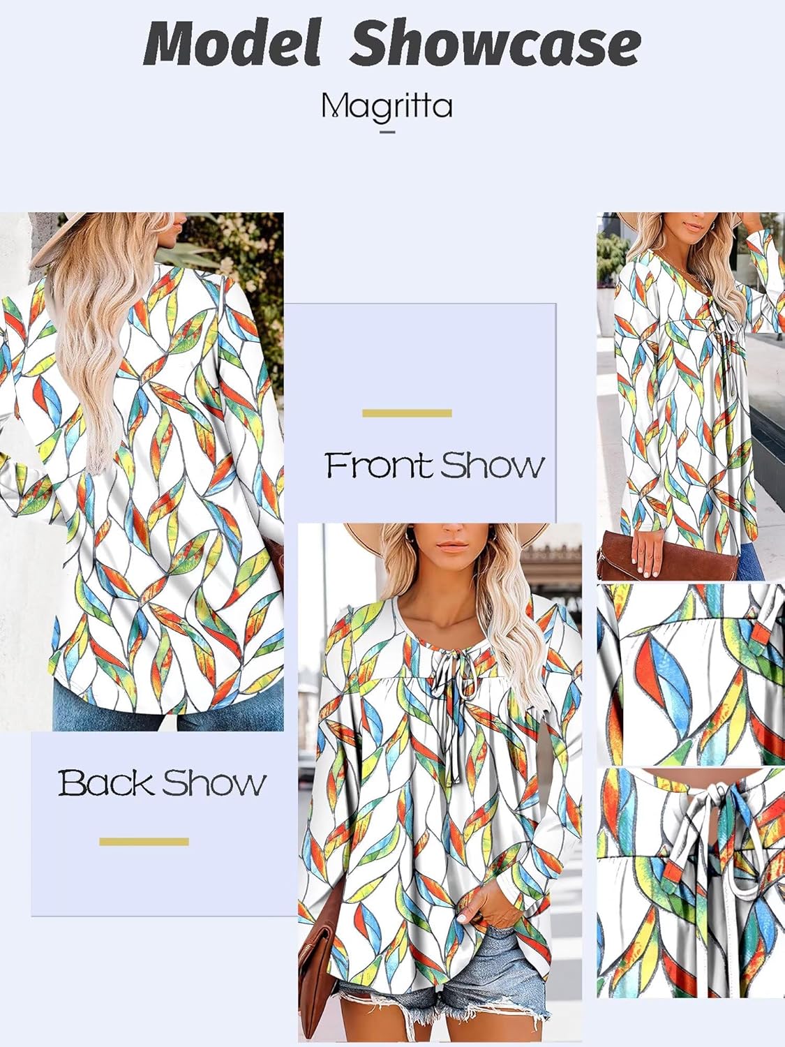 Magritta Womens Long Sleeve Tops 2025 Fall Keyhole-Tie Neck Pleated Tunic Blouses Dressy Casual Business Shirts - Image 6