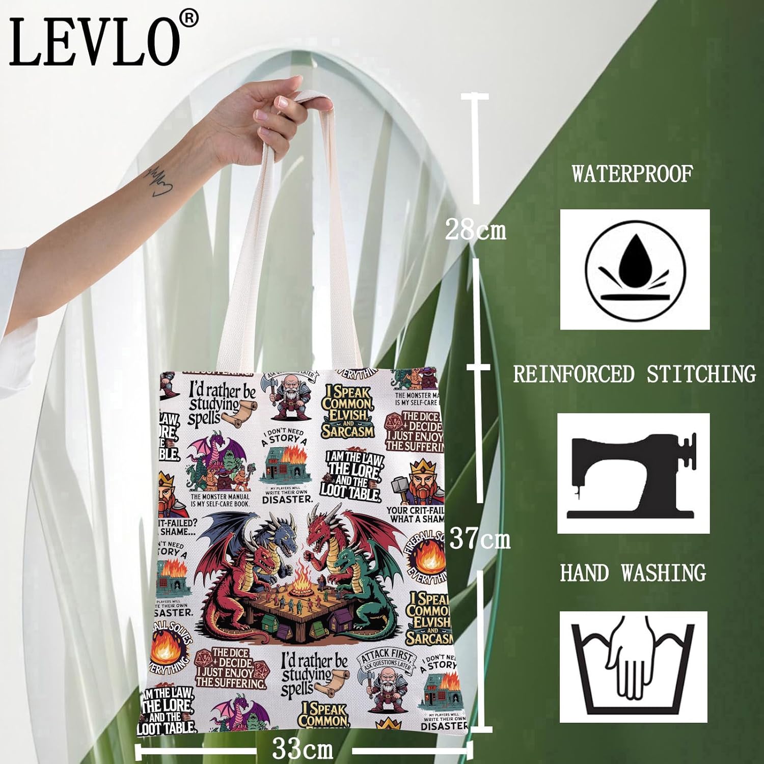 LEVLO Dungeons D20 Canvas Tote Bag D&D Gamer Gifts Dragon Master Shoulder Bag Gamer Players Merchandise - Image 5
