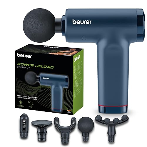 Beurer PowerReload compact Massagepistole, professionelle Triggerpunktmassage für Entspannung & Regeneration, kraftvolles Muskelmassagerät mit 5 Aufsätzen, 5 Intensitätsstufen, extrem leise