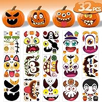 Vista 2 de Jack O Lantern Stickers - 32 calcomanías faciales para kit de decoración de calabaza
