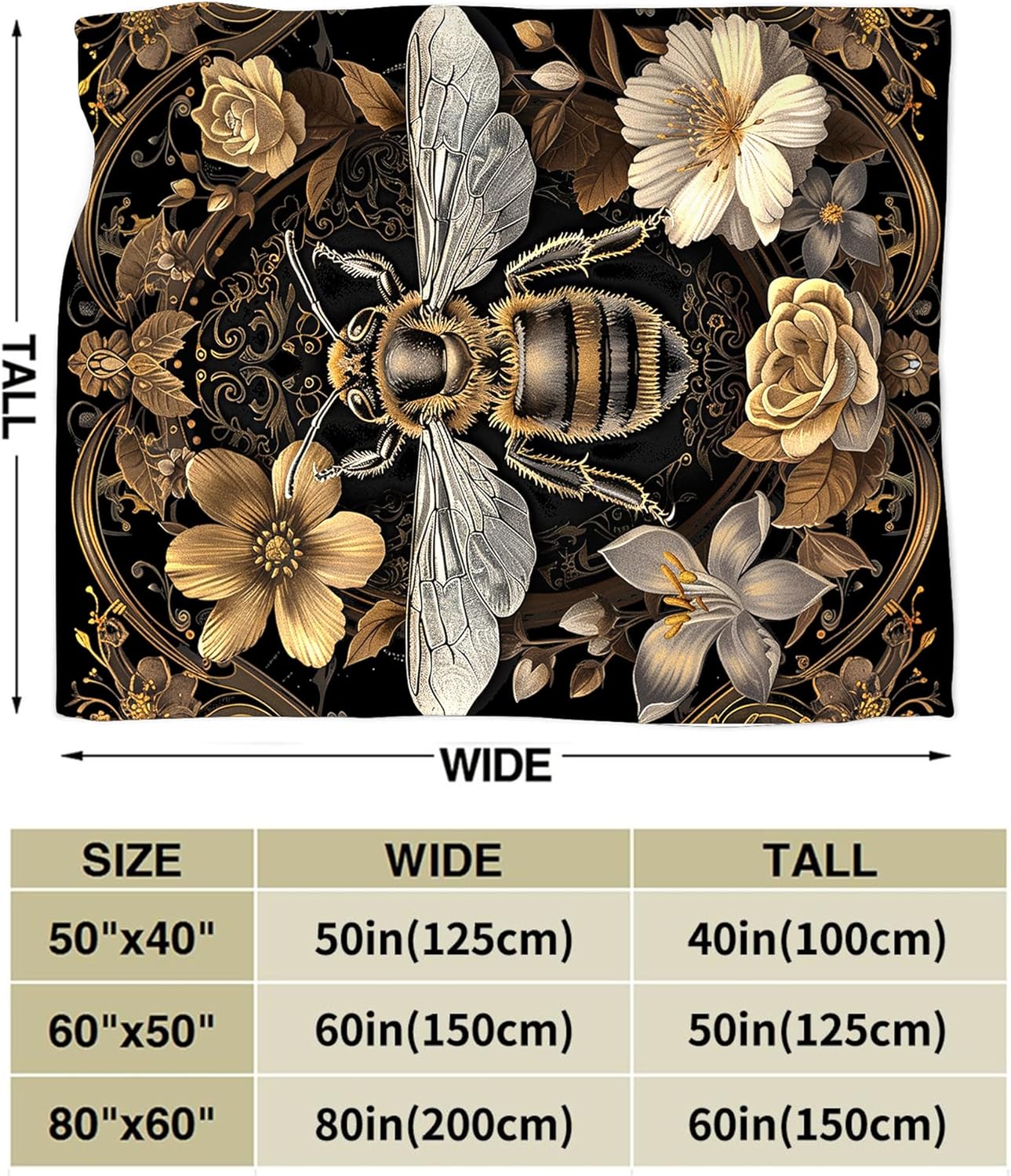 Bee Floral Throw Blanket - Soft Warm Cozy Fleece for Girls Boys Women Men - Gifts and Decor for Couch Sofa Bed 50"x40" - Image 5