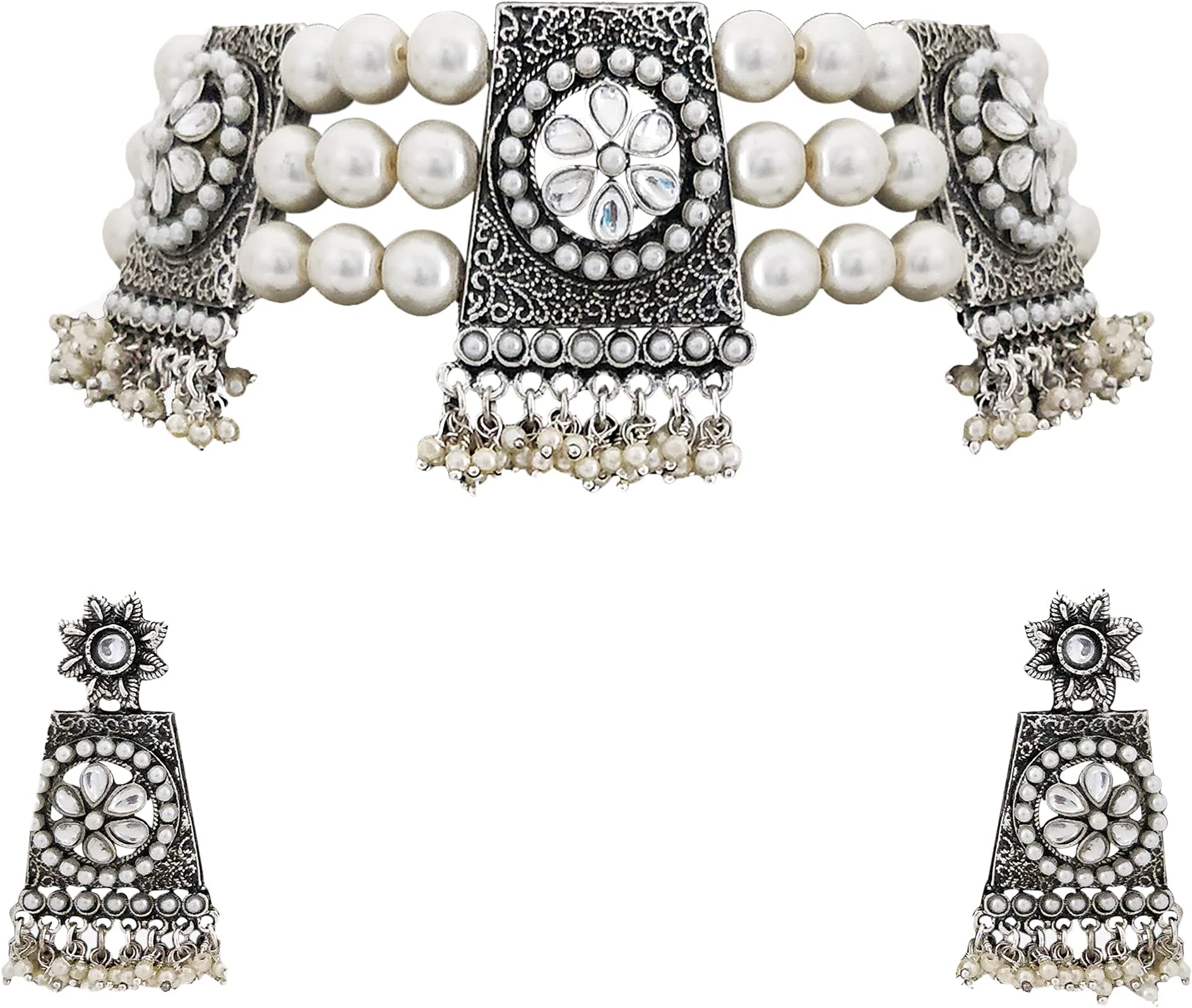 MATUSHRI ART Indian Traditional Jewelry Silver Oxidize Antique Choker set For Womens And Girls