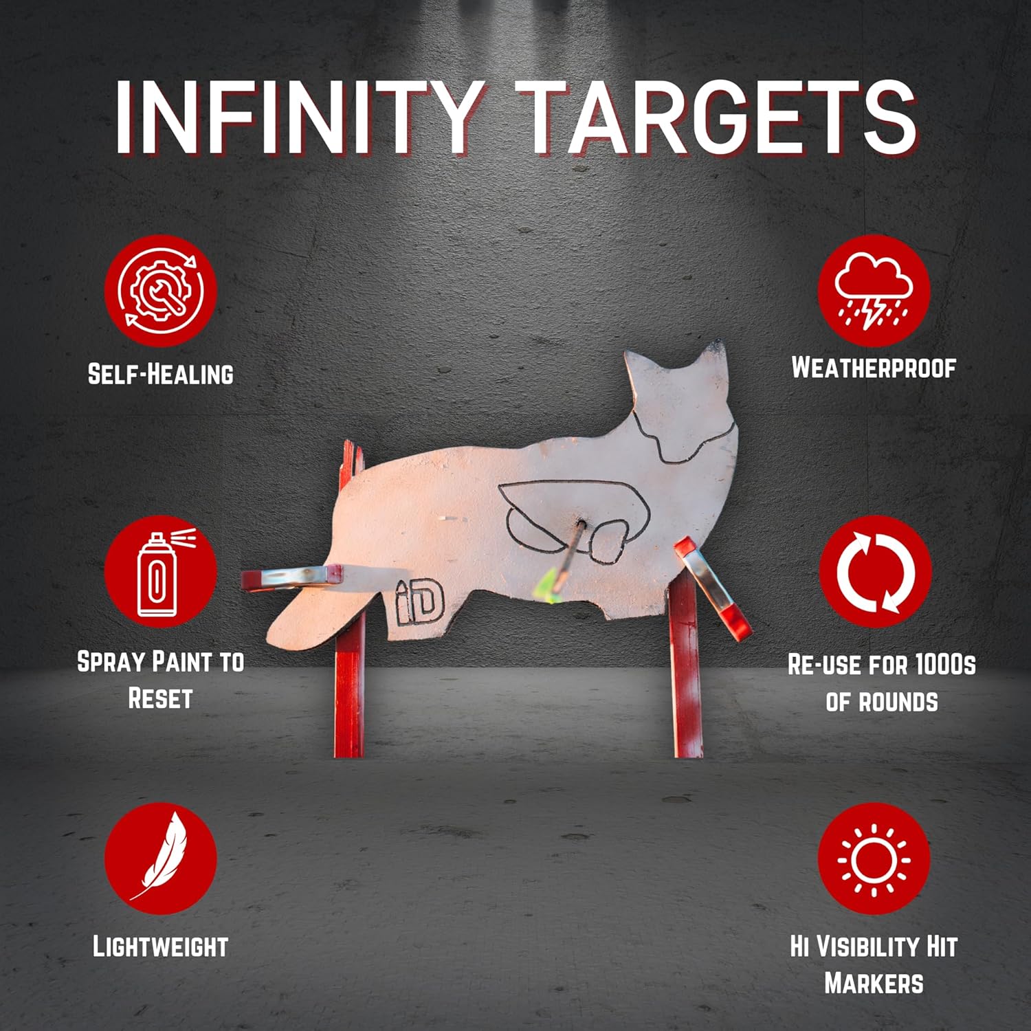 ID Coyote Silhouette Self-Healing Infinity Target - Archery Compatible, Competition-Style, Reusable Rubber Target, Reactive Hits, Weatherproof, No Ricochet, Lasts Thousands of Rounds