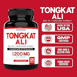 Tongkat Ali For Men 1200mg (200 to 1 Extract) - 120 Capsules - Longjack Supplement - Premium Tonkat-Ali Supplement - Support Strength, Drive, Athletic Performance & Muscle Mass - Gluten Free & Non-GMO