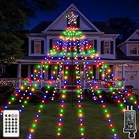 Vista 1 de Luces de árbol de Navidad Ccinny 340LED con estrella superior, luces de cascada con control remoto impermeable IP67 con poste, 16 modos, 3