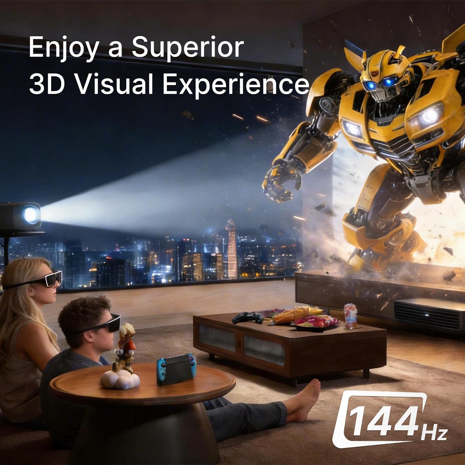DLP Link 3D Glasses, Rechargeable Active Shutter Eyewear Compatible with AWOL Vision LTV-3000 Pro and LTV-3500 Pro, Aetherion Pro and Max & Other DLP-Link 3D projectors (1 Packs)