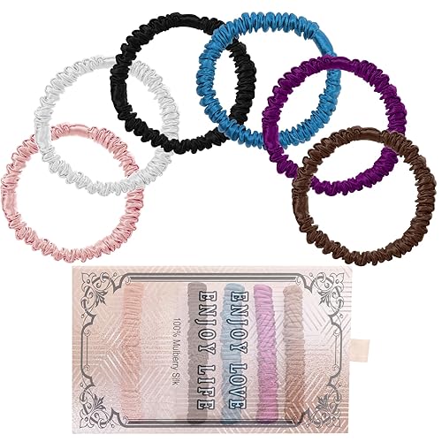 6 lazos para el cabello 100 % seda con coleteros de seda para mujeres y niñas, cabello rizado grueso y fino, para mujer, color negro, lindo, de