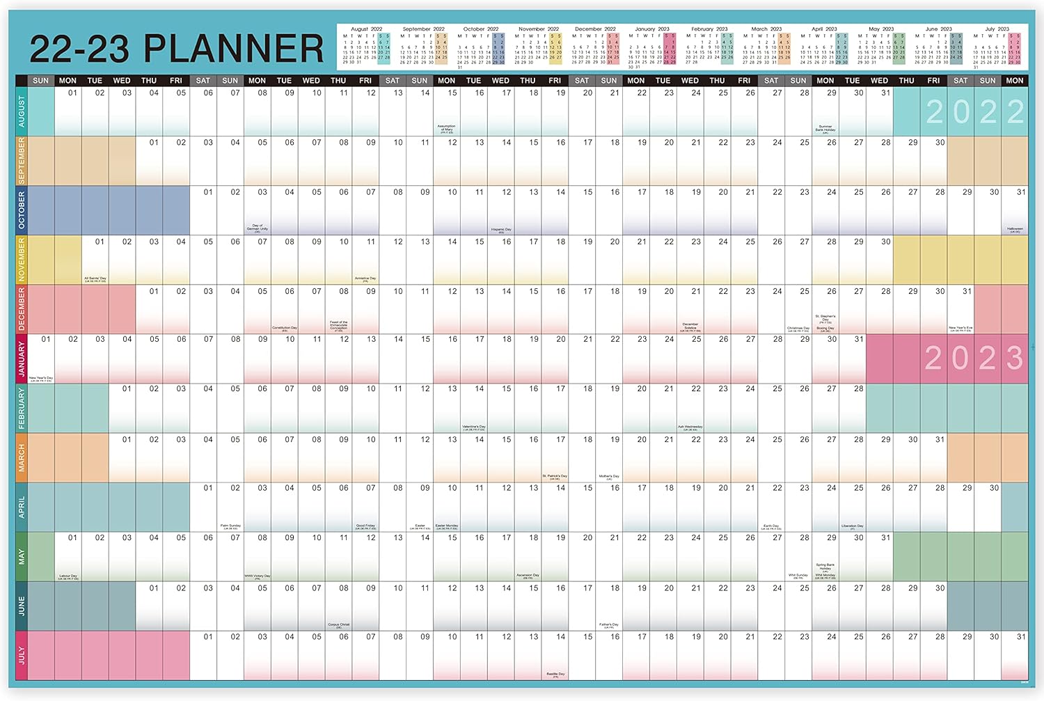 Acc Holiday Calendar 2023 Amazon Brand - Eono Wall Planner 2022-2023, August 2022 To July 2023, 2022- 2023 Planner, Wall Calendar 2022-2023, Planner Family Calendar, Morandi's  Color, A1 Size 850 X 580 Mm : Amazon.co.uk: Stationery & Office Supplies
