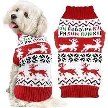 Dog Christmas Sweater Xmas Pet Clothes Cute Reindeer Christmas Dog Costume Outfits Holiday Knitwear Puppy Cat Jumpers New Year Gifts for Small Medium Large DogsRed Runing Deer,L
