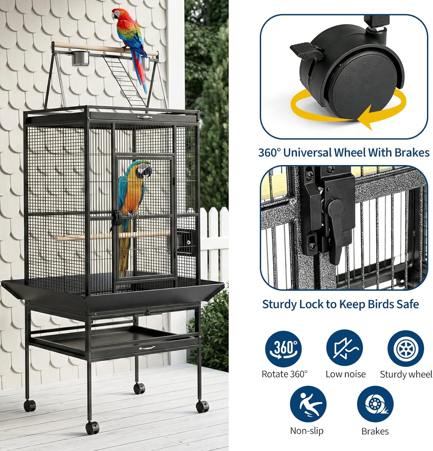 68“h Bird Cage, Large Bird Cage with Play Top, Rolling Stand for Parakeets, Cockatiels, Parrots, Budgies, Lovebirds, Small/Medium Birds
