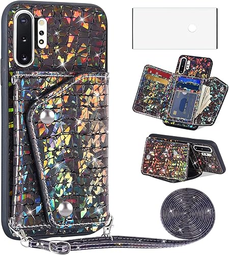 Asuwish Funda de teléfono para Samsung Galaxy Note 10 Plus Note10+ 5G Funda tipo cartera con protector de pantalla y soporte para tarjetas, de piel