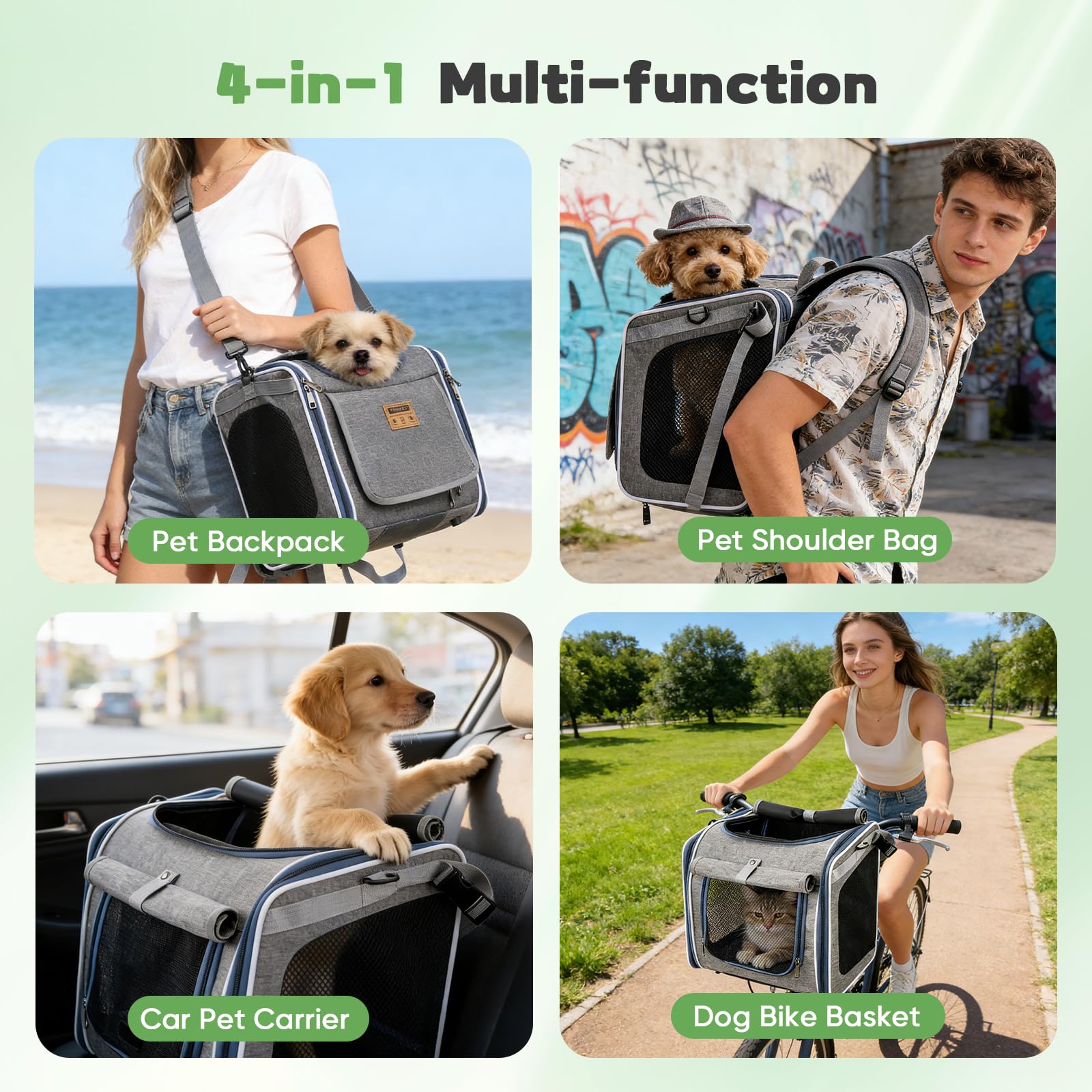Hundekorb Fahrrad Vorne, 4-in-1 Hundekorb für Fahrrad, Erweiterbarer Hunderrucksack, Hunde-Fahrradkorb mit 4 Mesh-Fenster, 4-Offenen Türen