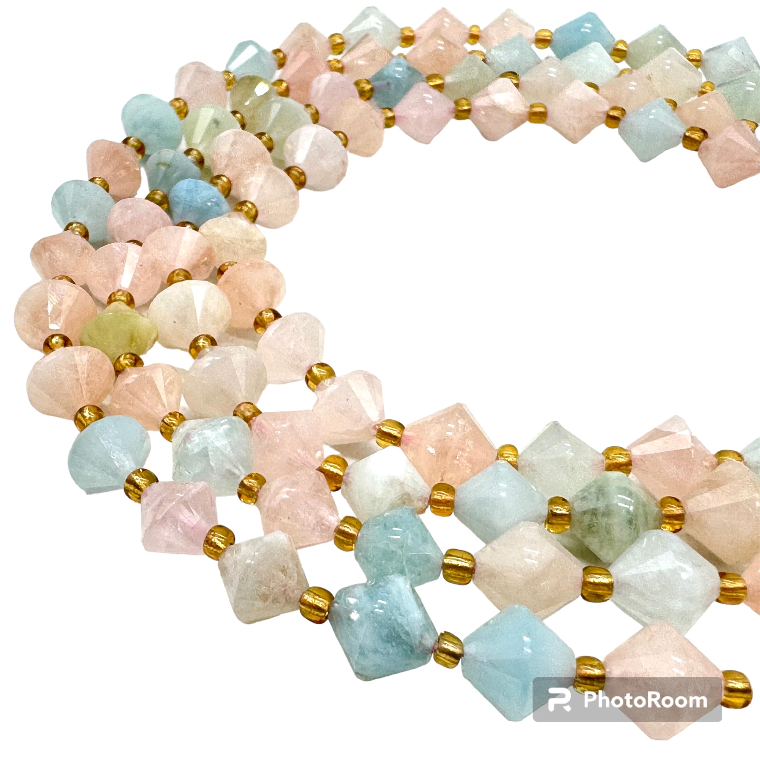 ABCGEMS African Aqua Morganite Beads (A Revolutionary Bi-Cone Cutting Technique- More Angles to Reflect Light) Natural Gemstone DIY Jewelry Making - Micro-Faceted, Diamond-Cut, Bicone, 8mm