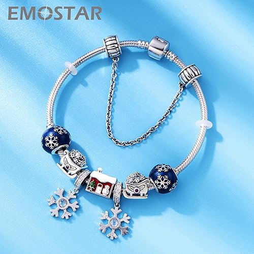 Miniatura 3 de Juego de dijes de copo de nieve de invierno que se adapta a la pulsera de Navidad Pandora, dijes de copos de nieve y dijes colgantes de copo de