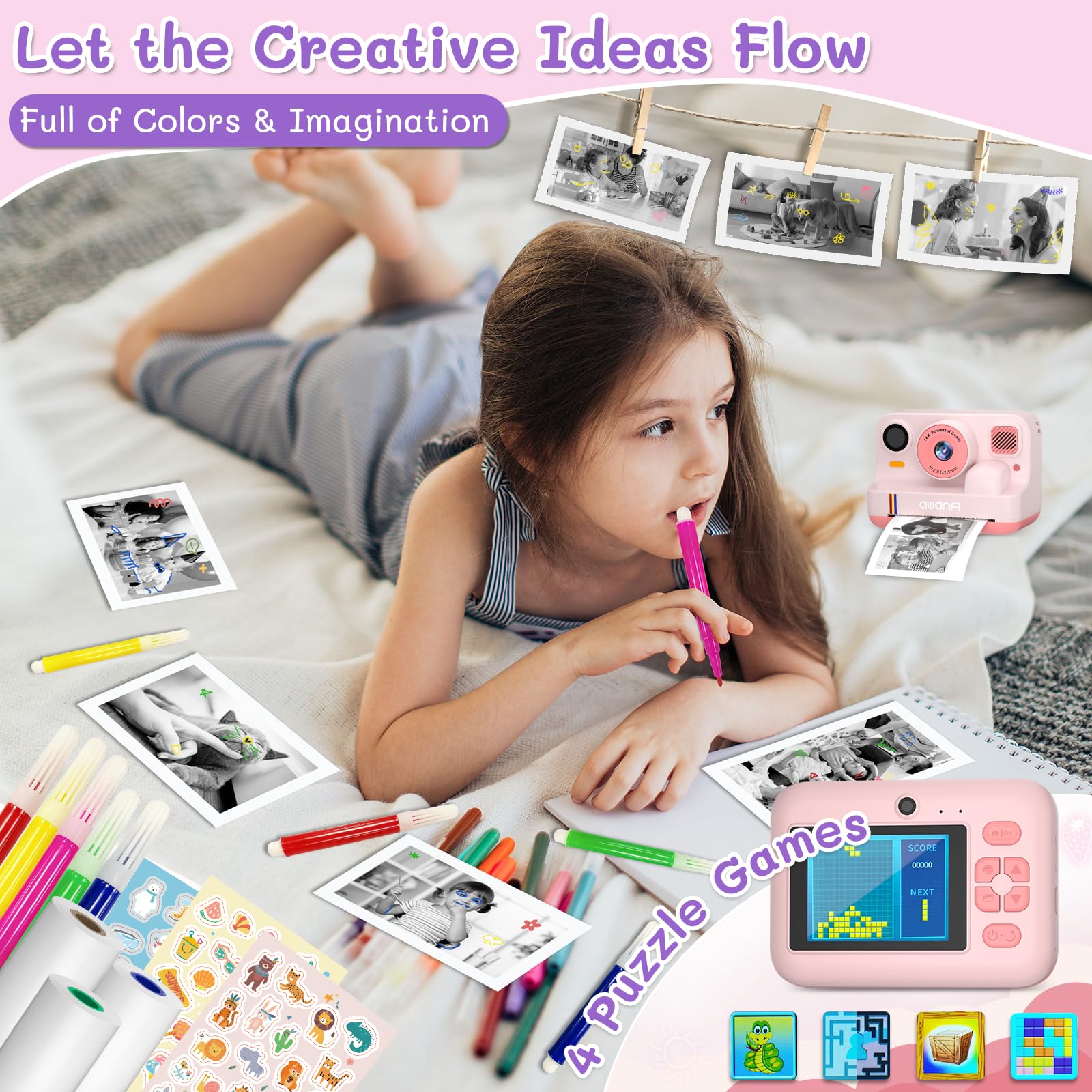 AWANFI Kids Camera Instant Print Toys, 48MP Digital Camera with