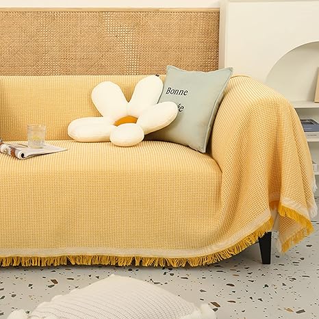 Amazon マルチカバー 北欧風 ソファカバー 長方形 ブランケット T柄 多機能 オシャレ 寝椅子用カバー ベッドカバー シンプル キズ 汚れ防止 雑貨 カウチ 無地 180 260cm 厚手 2人掛け 大判 フリークロス 折りたたみ 肘付き 230 275 グリーン 四季適用 イエロー ソファ