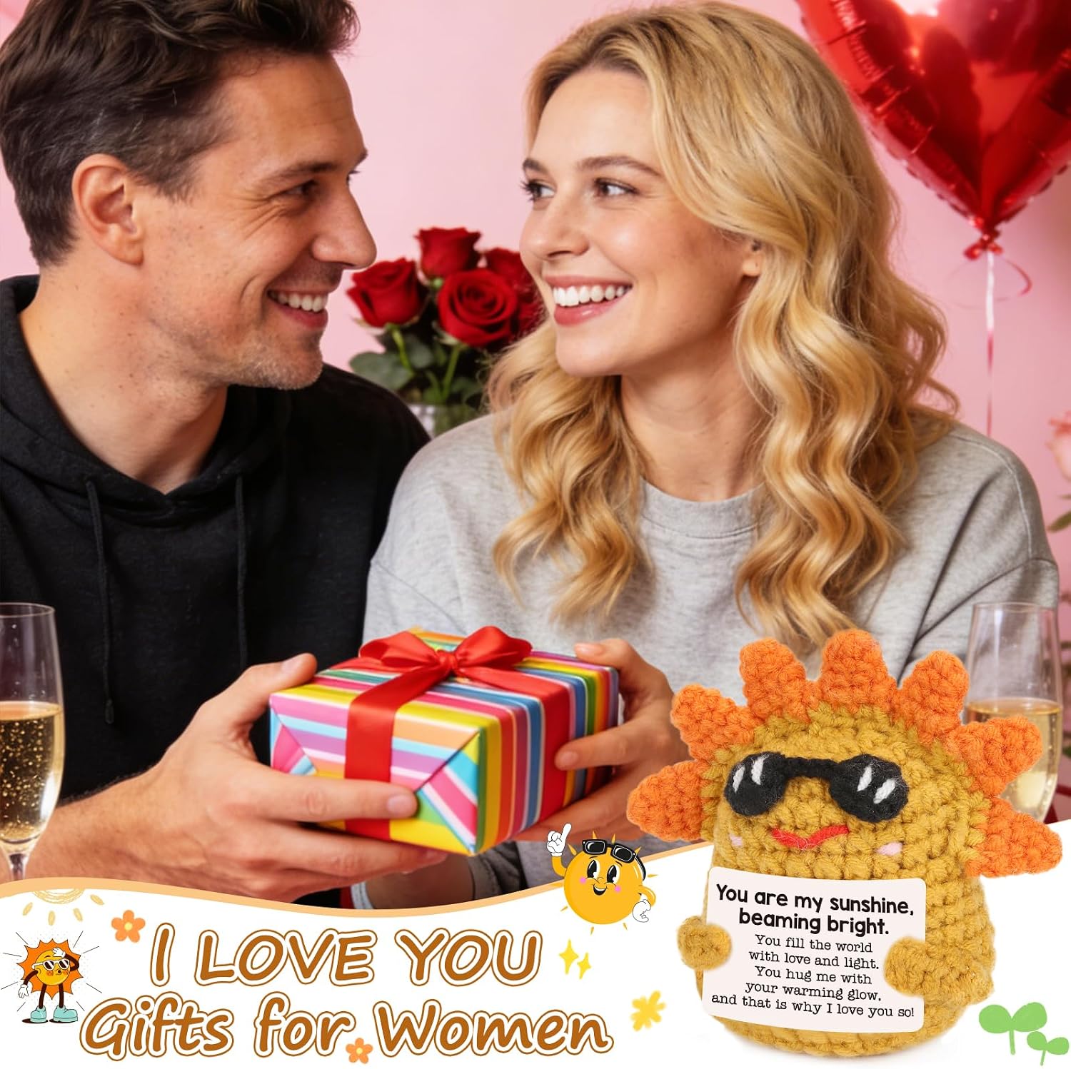 MY-ALVVAYS Graduation Positive Sunshine Crochet Gift for Friend Teacher Daughter Son, Cute Cheer Up Motivational Gift for Mother Father Women Men, Mini Encouraging Present for Birthday Sister Brother image 3