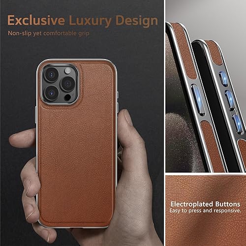 Miniatura 4 de LOHASIC Compatible con Magsafe para iPhone 15 Pro Max, funda de cuero de lujo clásica a prueba de golpes, funda magnética diseñada para iPhone 15