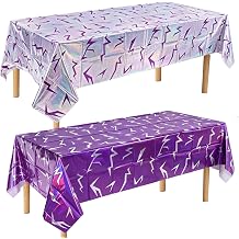Miucat 2 Pack K-Style Demon Birthday Decorations Holographic Laser Hunter Tablecloth Purple Lightning Party Supplies Disposable Waterproof Rectangle Table Cloth for Kpop Idol Movie Fans 54x108 Inch