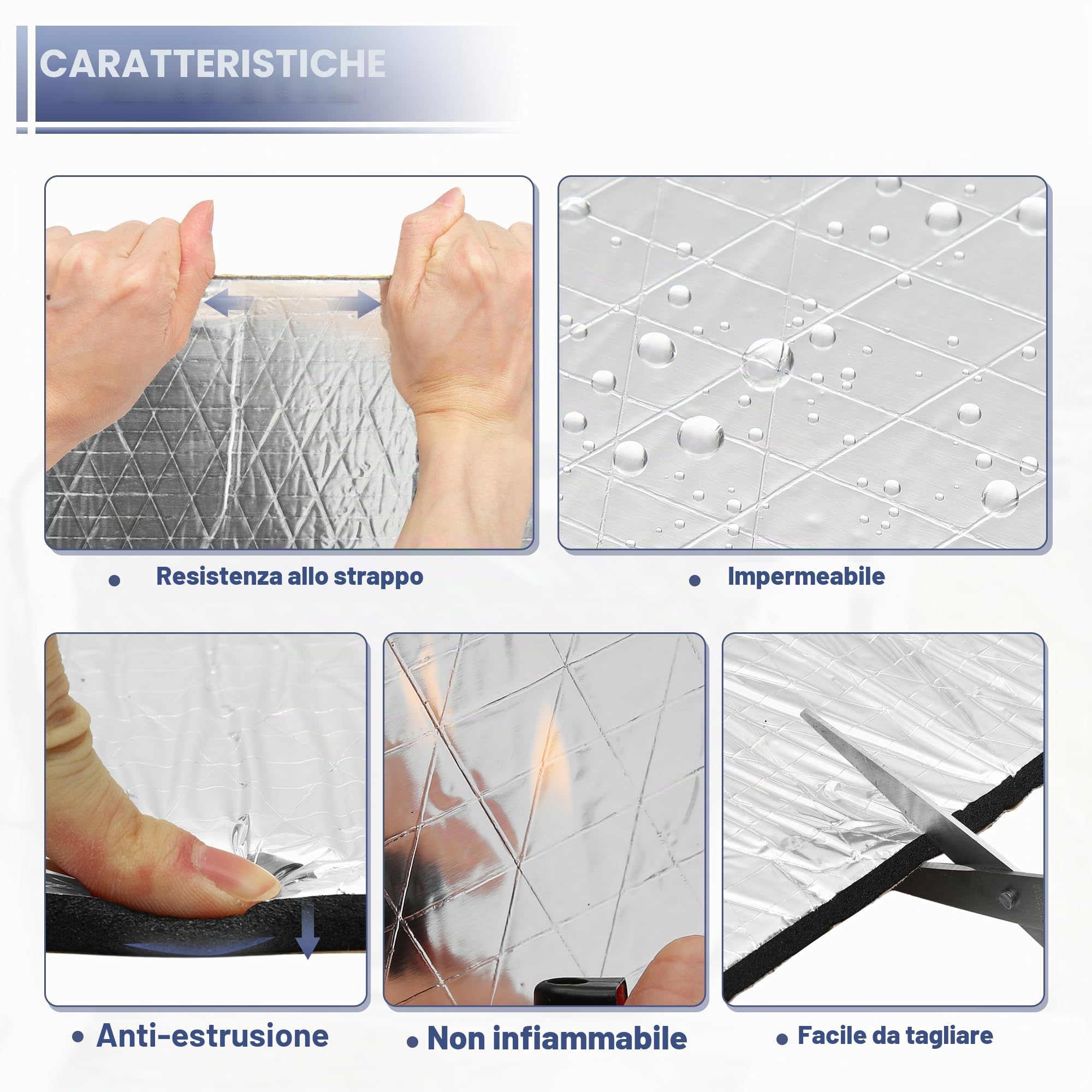 QUARKZMAN Tappetino Insonorizzante In Alluminio Per Cofano Auto 1pc | Argento, 1 Pezzo, Schiuma A Cellule Chiuse, Foglio Di Alluminio, 200x50cm, 10mm, Cofano, Parafango, Copertura Motore