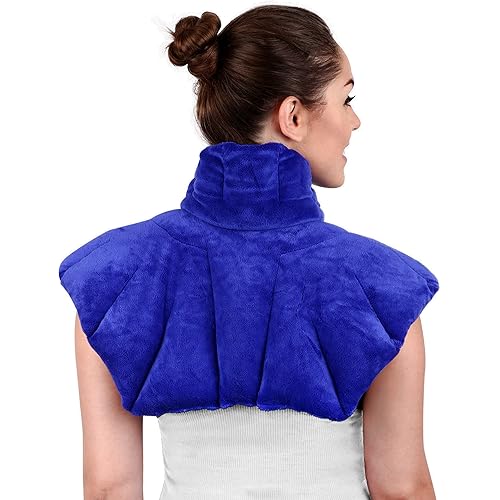 Microwavable Heating Pad for Neck, Shoulders, and Back by Joy & Grace | 5 Lb Weighted Neck & Shoulder Wrap | Moist Heat Therapy Pack for Relaxation and Comfort | Soft Micro-Mink Cover | Scented Blue