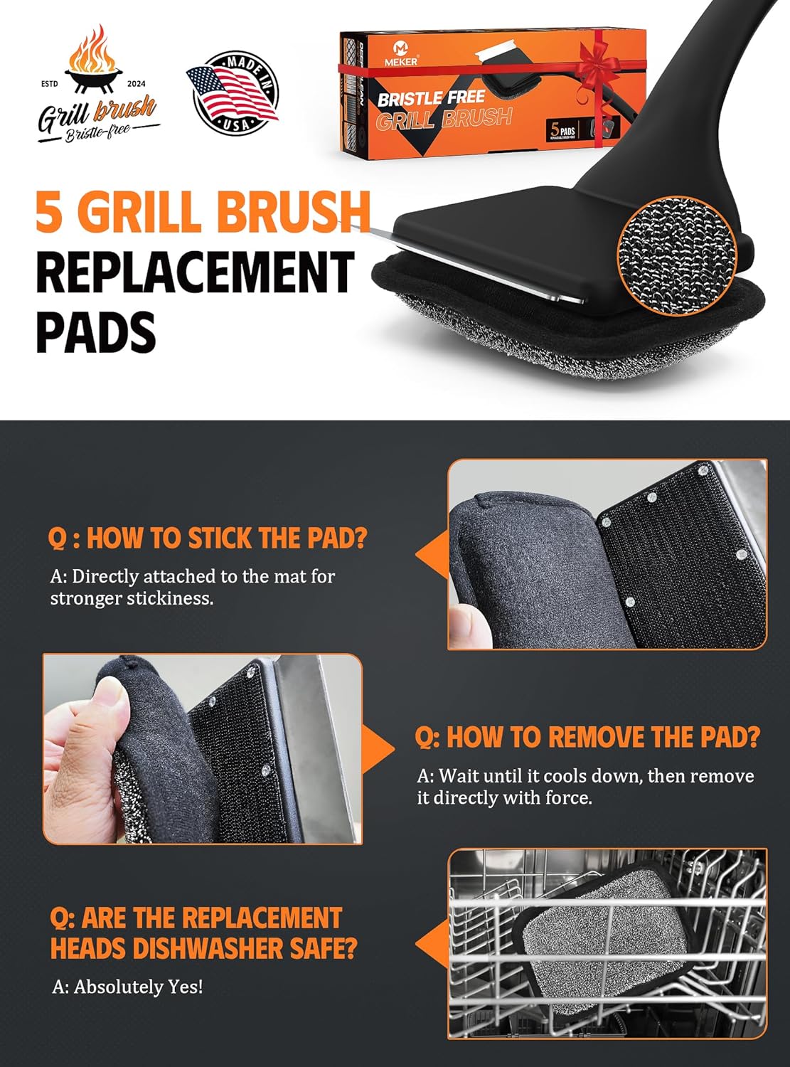 Grill Brush & 9 PCS Pads