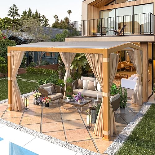 EROMMY Pérgola con listones de 11 x 13 pies, para exteriores, con marco de grano de madera de aluminio y techo ajustable de metal resistente a la disponible en Yaxa Colombia