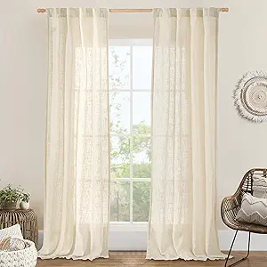 LAMIT Beige Linen Curtains for Living Room 84 inch Length, Light Filtering Semi Sheer Panels Back Tab and Rod Pocket Neutral Drapes for Bedroom, 2 Panels, 34 x 84 Inch