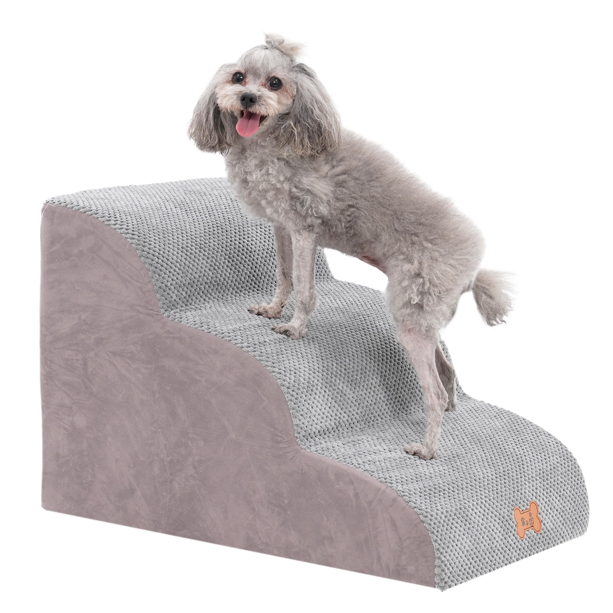 Escalera para perros de 3 peldaños, escalera de esponja para perros, rampa antideslizante para mascotas, escaleras para sofá y cama, con cubierta extraíble lavable, 57 x 40 x 40 cm, gris