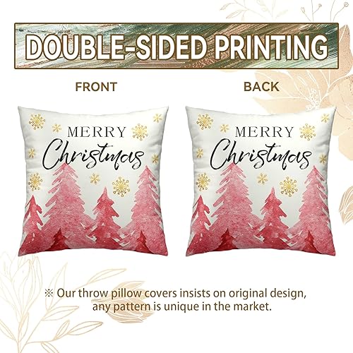 Miniatura 6 de Cryfox Juego de 2 fundas de almohada de Feliz Navidad, árbol de Navidad, Papá Noel, copo de nieve, 20 x 20 pulgadas, juego de 2 fundas de almohada