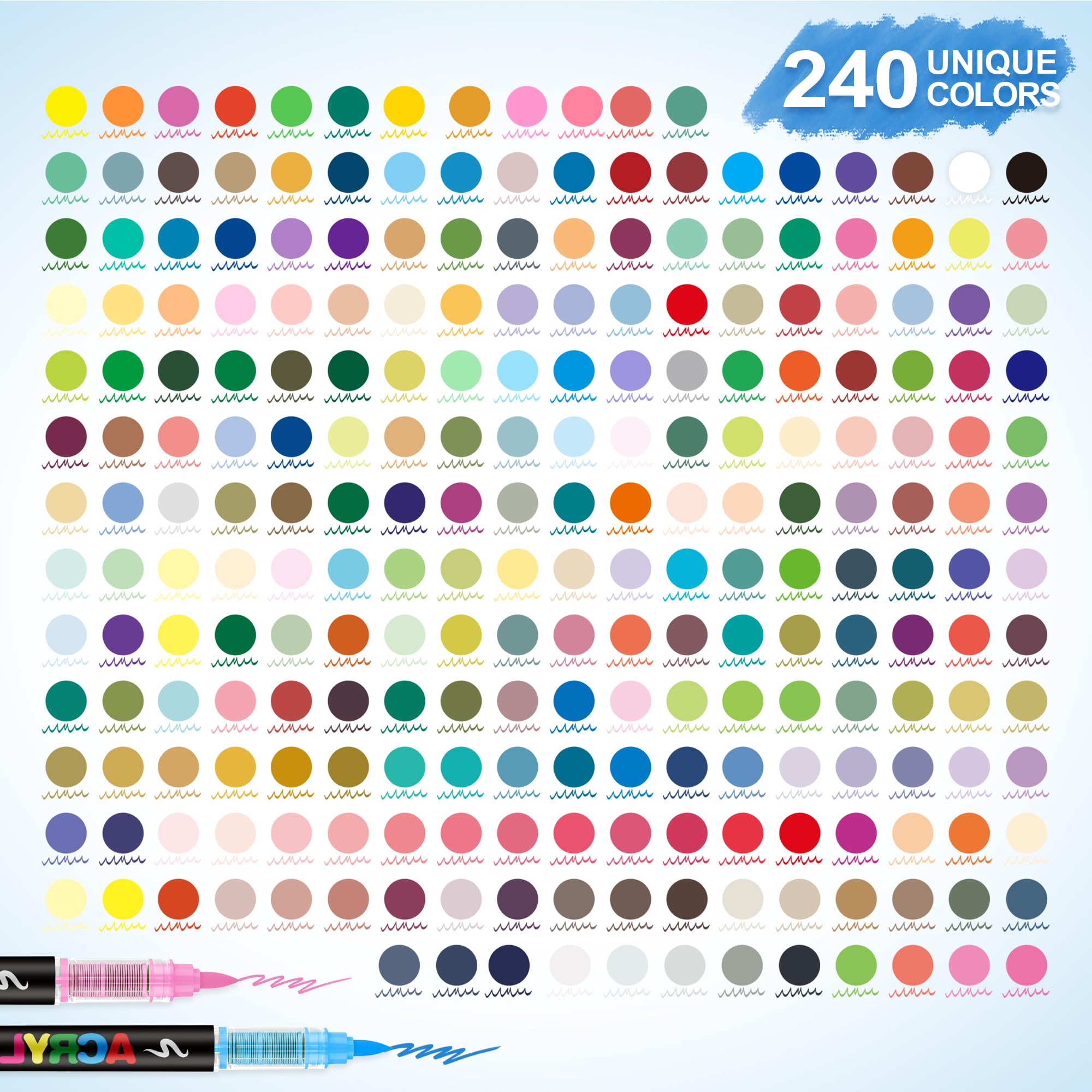Guangna 240 pennarelli acrilici con punta a pennello, inchiostro impermeabile ad asciugatura rapida, per pittura su roccia, plastica, legno, tela, vetro, ceramica, metallo, artigianato, forniture